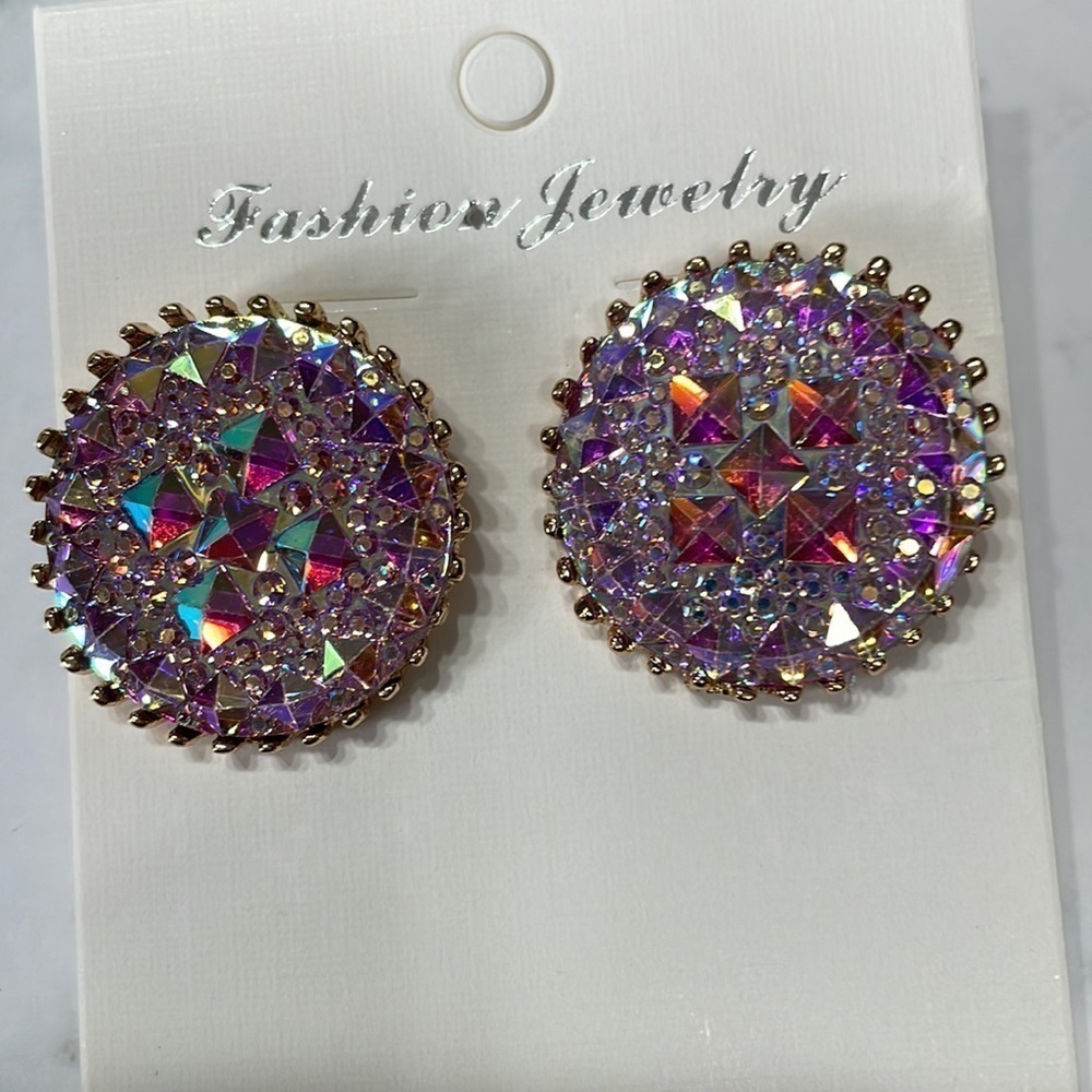 Round Crystal Statement Earrings - image 5